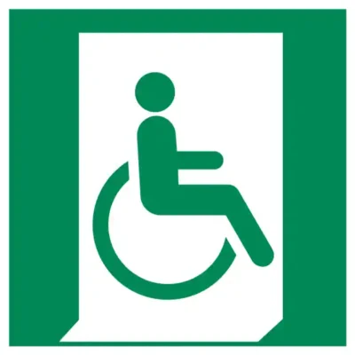 Uzlīme Evakuācijas izeja personām ar kustību traucējumiem ISO 7010
