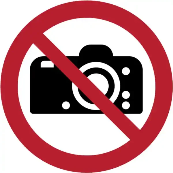 Uzlīme Fotografēt aizliegts ISO 7010 aizlieguma zīme