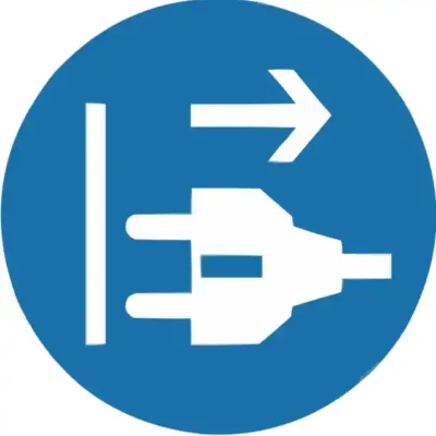 Uzlīme Izvilkt elektrības kontaktdakšu no rozetes darba drošības rīkojuma zīme