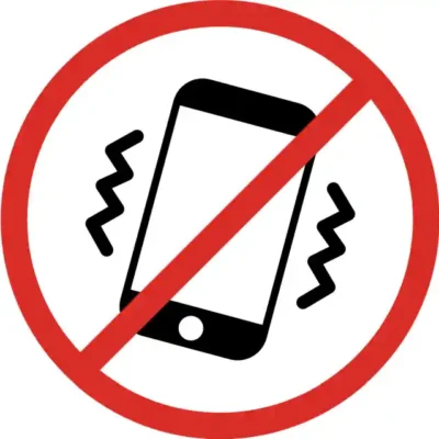 Uzlīme Izslēgt mobilos tālruņus vibrozvani aizliegti aizlieguma zīme sabiedriskās vietās