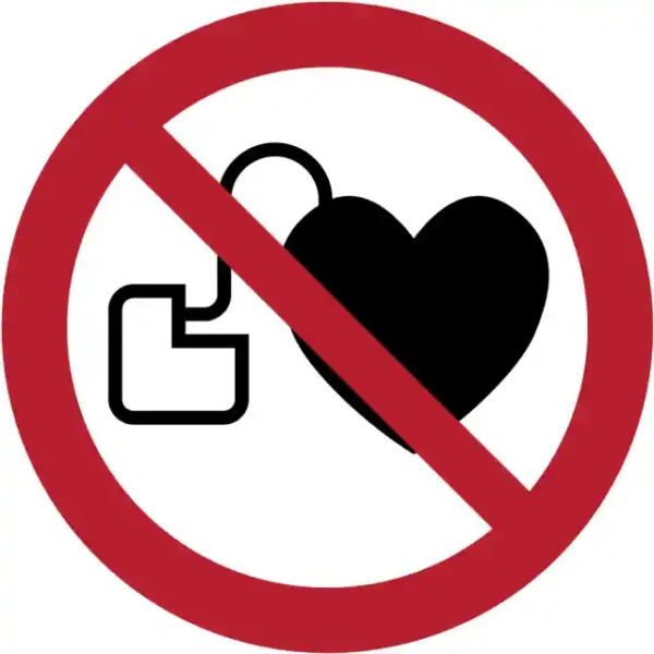Uzlīme Neizmantot cilvēkiem ar sirds stimulatoriem ISO 7010 aizlieguma zīme