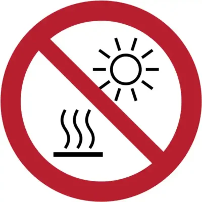 Uzlīme Nelikt saulē un karstumā ISO 7010 aizlieguma zīme