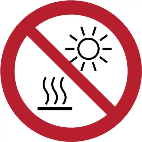 Uzlīme Nelikt saulē un karstumā ISO 7010 aizlieguma zīme