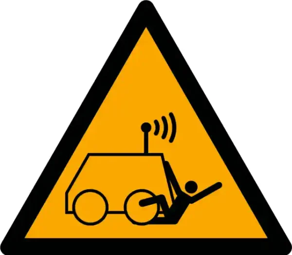 Uzlīme Iespējamas tālvadības vai robotmašīnu radītas traumas ISO 7010 brīdinājuma zīme