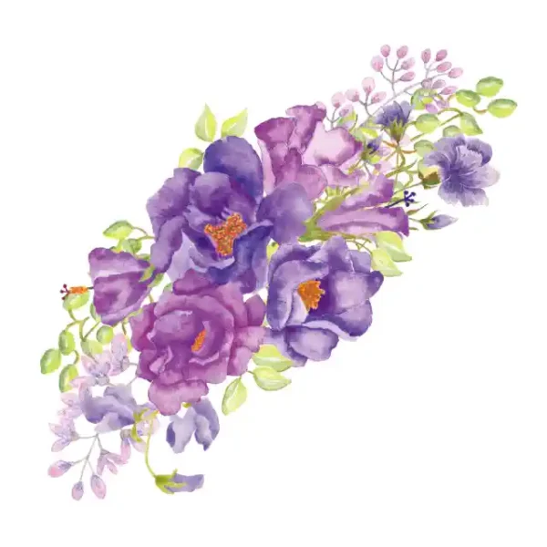Ziedu uzlīme - Violetu un sārtu ziedu kompozīcija 1