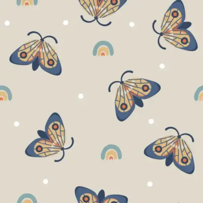 Taureņu uzlīme - Zildzelteni taureņi uz gaiša fona