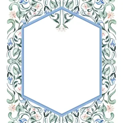 Romantikas uzlīme - Ar ūdenskrāsam zīmēts rāmis no stilizētām lapiņām un ziediņiem 13