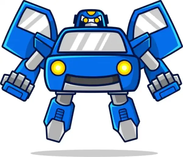 Auto moto uzlīme - Zila automašīna pārvērtusies par staigājošu robotu