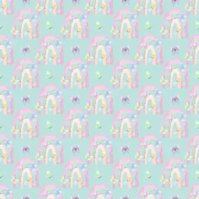 Taureņu uzlīme - Gaiši zaļš raksts ar ziedu vītnēm un sīkiem taurentiņiem