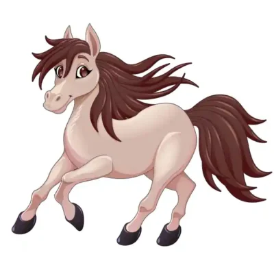 Dzīvnieku uzlīme - Gaiši brūns mīlīgs zirgs kuplām krēpēm tumši brūnā krāsā