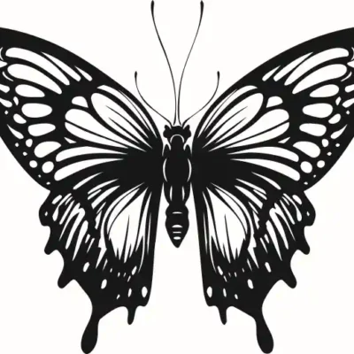 Taureņu uzlīme - Melnbalts stilizēts taurenis ar daudzām vijīgām līnijām 5