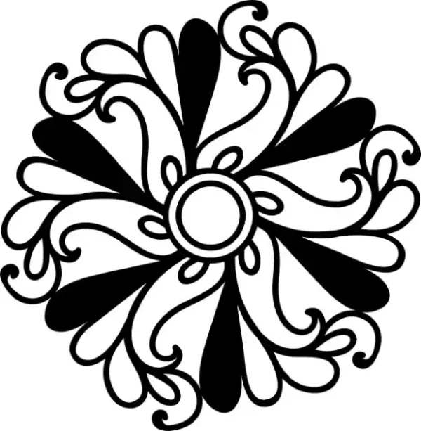 Ziedu uzlīme - Floristikas dizaina elements melnbalts ziedu ornaments 7