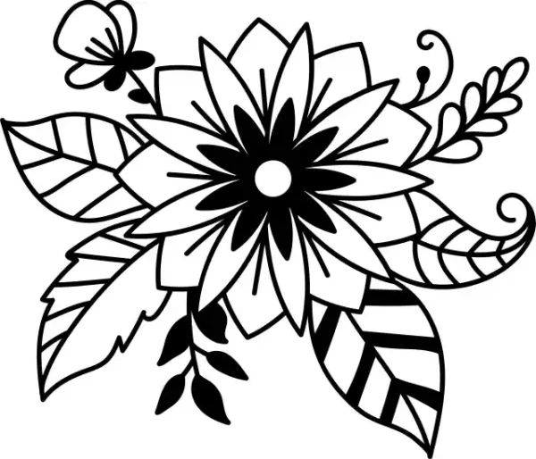 Ziedu uzlīme - Floristikas dizaina elements melnbalts ziedu ornaments 36