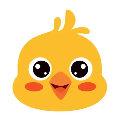 Dzīvnieku uzlīme - Dzeltena cāļa galva ar lielām acīm