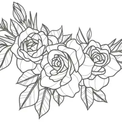 Ziedu uzlīme - Floristikas dizaina elements melnbalts ziedu ornaments 51