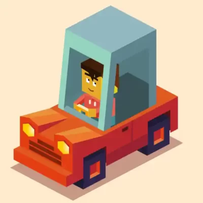 Auto moto uzlīme - Stilizēta kantaina mašīna un cilvēks tajā