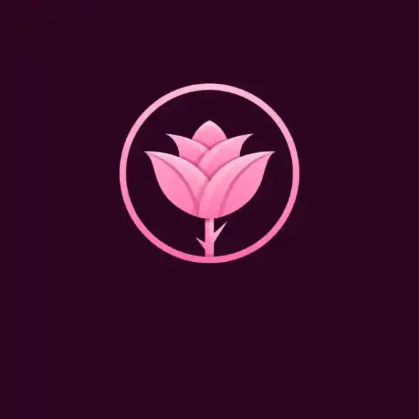 Ziedu uzlīme - Sārta rozīte ar dzelkšņiem aplītī kā logo