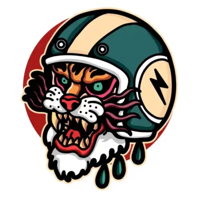 Moto uzlīme - Tīģera galva mootcikla ķiverē