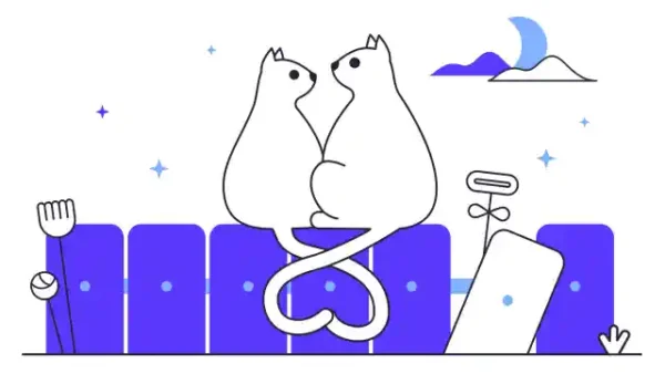 Mīlestības uzlīme - Melnbalts zīmējums - divi kaķi uz sētas