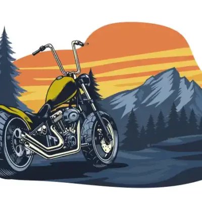 Moto uzlīme - Motocikls uz kalnu fona