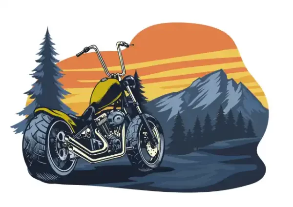 Moto uzlīme - Motocikls uz kalnu fona
