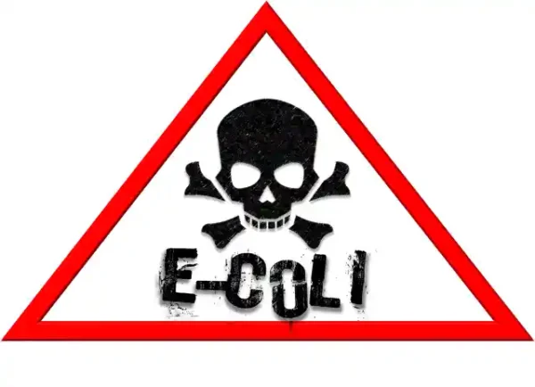Uzlīme Uzmanību e-coli bīdinājuma zīme