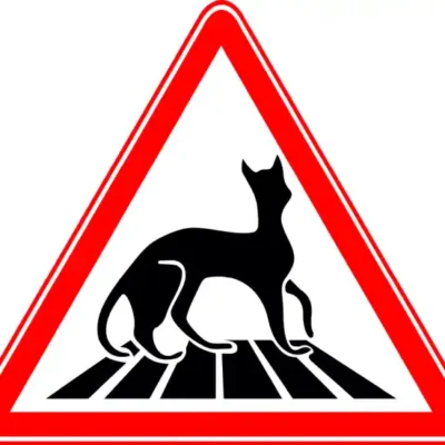 Uzlīme "Uzmanību, uz ceļa kaķi" brīdinājuma ceļazīme