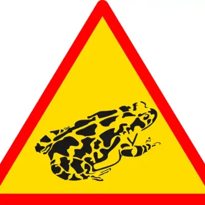 Uzlīme Uzmanību krupji dzeltena brīdinājuma zīme