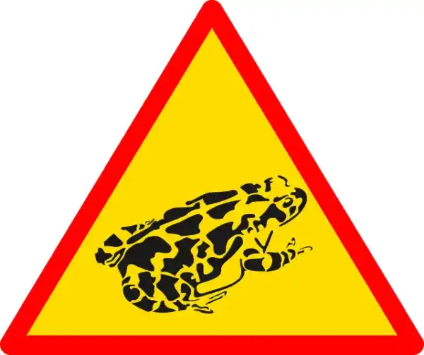 Uzlīme Uzmanību krupji dzeltena brīdinājuma zīme