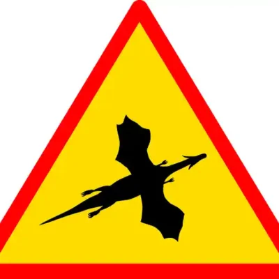 Uzlīme Uzmanību lidojoši reptiļi dzeltena brīdinājuma zīme