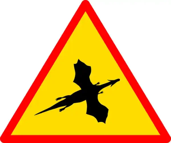 Uzlīme Uzmanību lidojoši reptiļi dzeltena brīdinājuma zīme