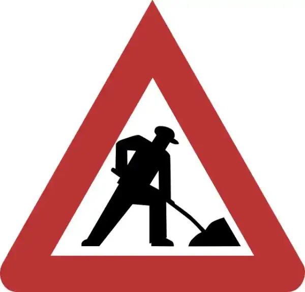 Uzlīme Uzmanību uz ceļa strādā brīdinājuma zīmes alternatīva cilvēkam galvā cepure
