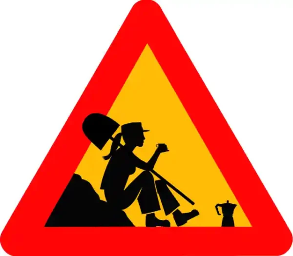 Uzlīme Uzmanību dzer kafiju un nestrādā