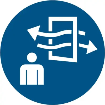 Uzlīme Ventilēt atrodoties telpā ISO 7010 rīkojuma zīme